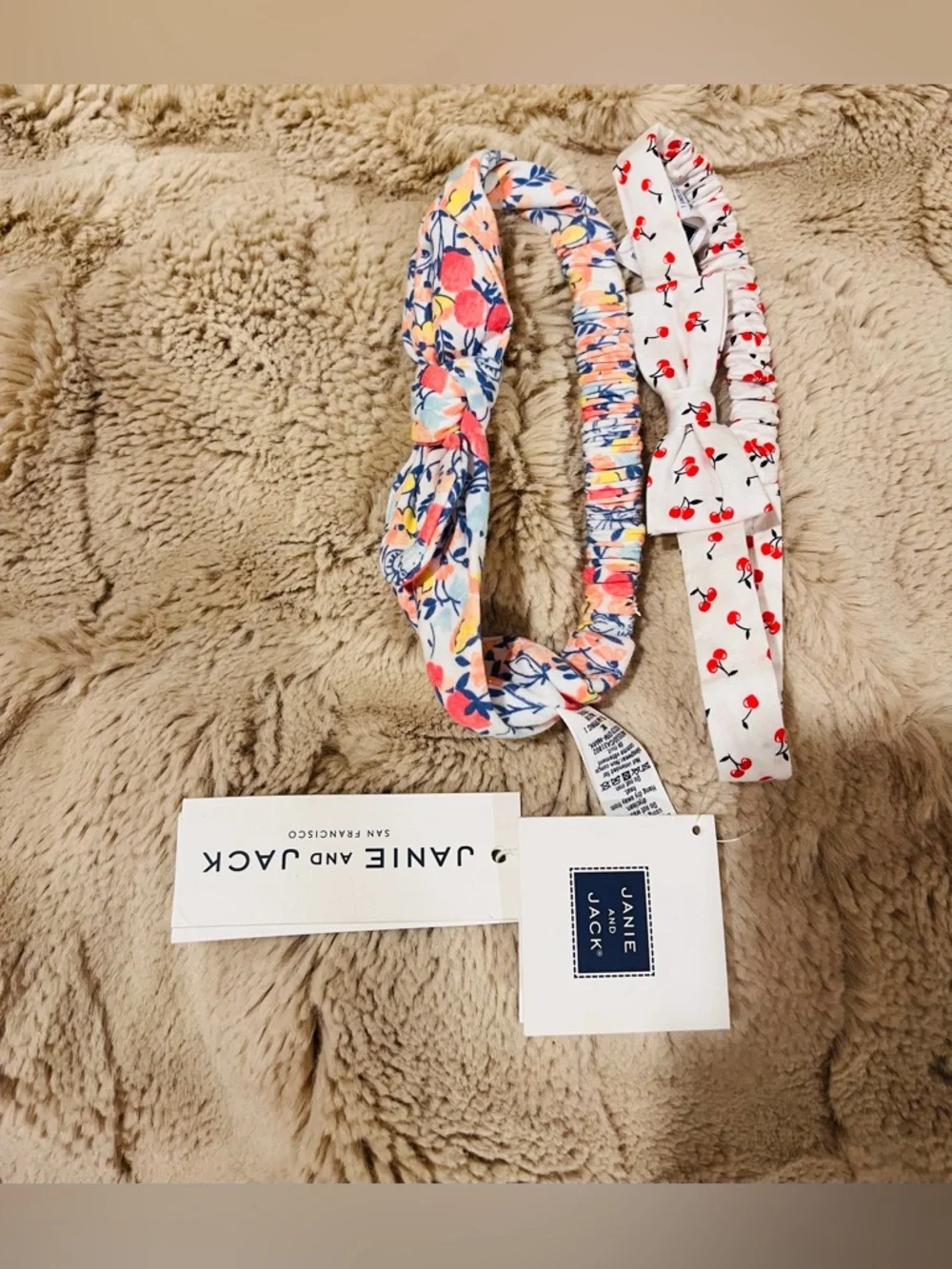 Janie & Jack Baby Girl Headband Bundle 100% Cotton Berry Floral Cherry